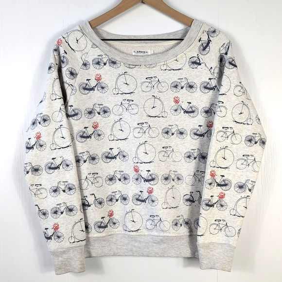 LA Soul Bicycle Print Sweatshirt Women's Grey Fleece Pullover Roses Medium - Picture 1 of 12